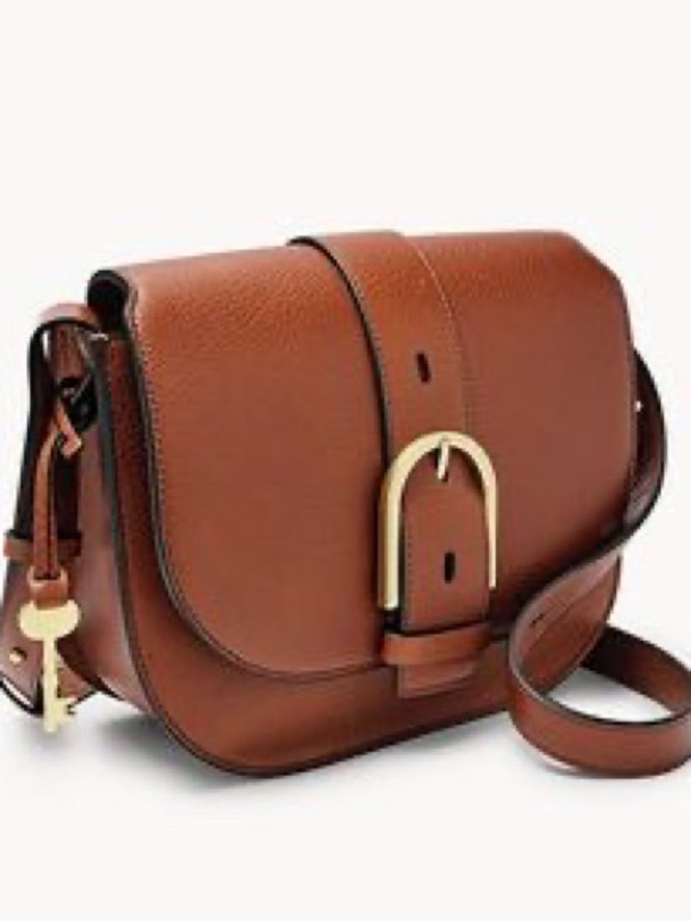Fossil Wiley Leather Saddle Bag Cognac Brown Crossbody Bag Brass Buckle
